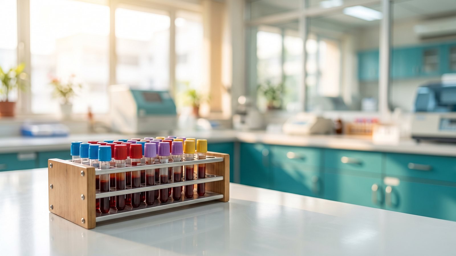 SGPT SGOT normal range - blood sample tubes in a pathology lab for liver function testing