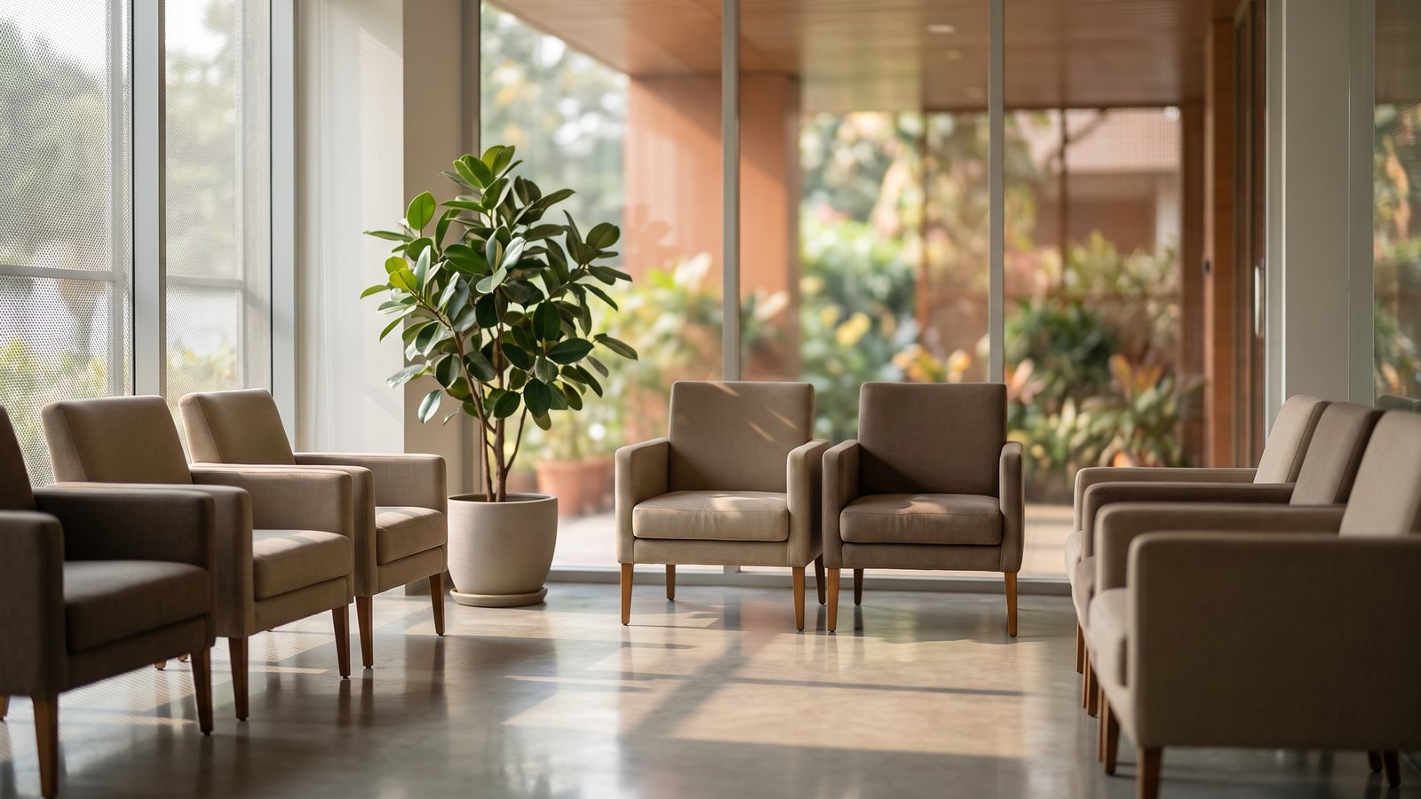 When to see a gastroenterologist - quiet outpatient waiting area of a clinic